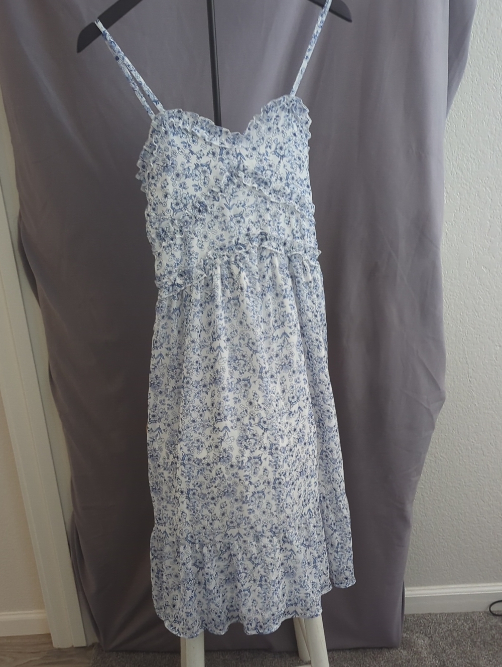 No Boundaries White Dress with Blue Floral Print